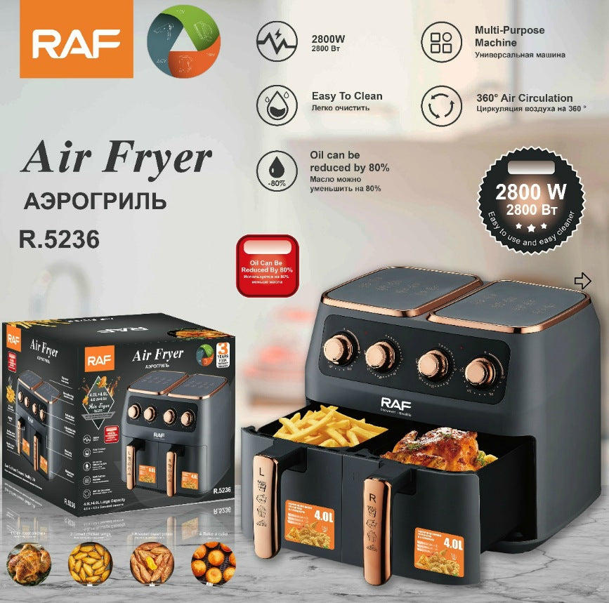 RAF European and American Standard Air Fryer Multi-Functional Household Left and Right Dual Chamber Large Capacity French Fry Electric Fryer