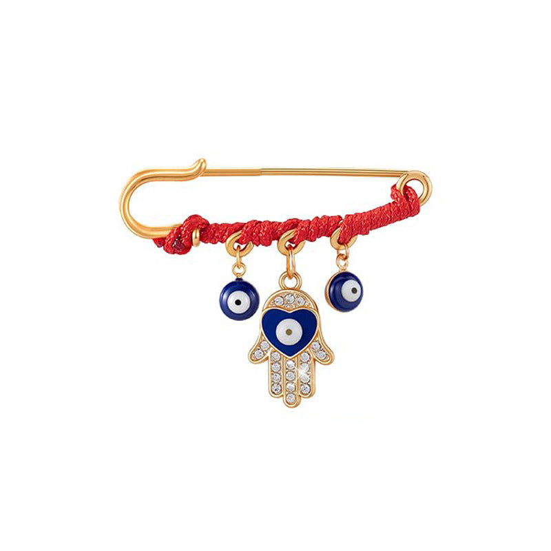 Devil's Eye Brooch for Women Simple Palm Pin Creative Eye Cross Pendant Blue Eye Heart Brooch