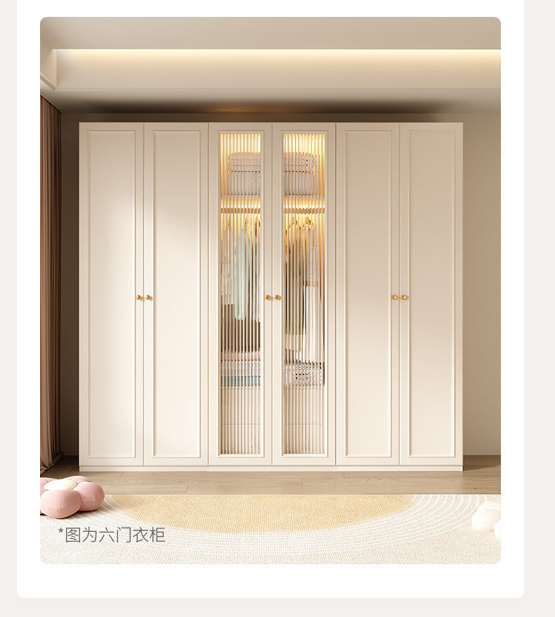 French Cream Style Wardrobe Small Apartment Home Cabinet Modern Simple Bedroom Full-Height Storage Cabinet Light Luxury Large Wardrobe