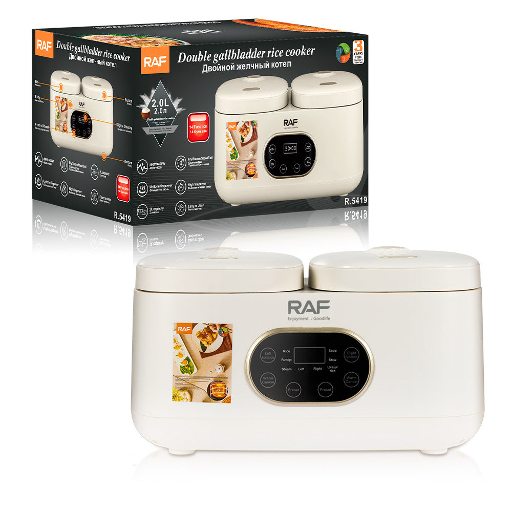 RAF European Standard Rice Cooker Smart2L Fully Automatic Health Care Household Stainless Steel Double Pot Multi-Functional R.5419