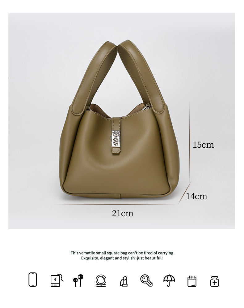 New Style Cowhide Vegetable Basket Bag for Women2024Summer Simple Fashion Large Capacity Single Shoulder Crossbody Bag Niche Lazy Style