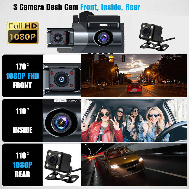 New1080P HD Night Vision Three-Record Dash Cam Multi-Lens Panoramic Parking Car Camera