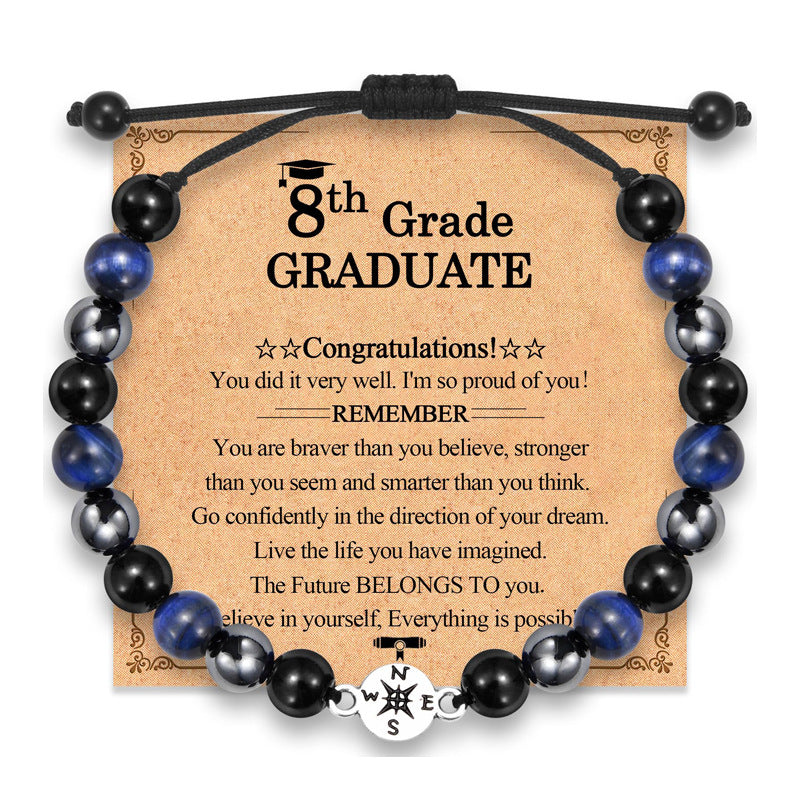 Student Graduation Commemorative Bracelet Handmade Braided Rope Gift Bracelet Tiger Eye Magnet Graduation Season Braided Compass Bracelet