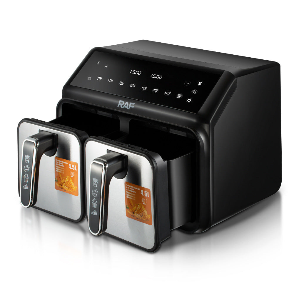 RAF European Standard Dual Compartment Large Capacity Multifunctional Dual Pot Dual Basket Air Fryer Smart Touchscreen Oil-Free