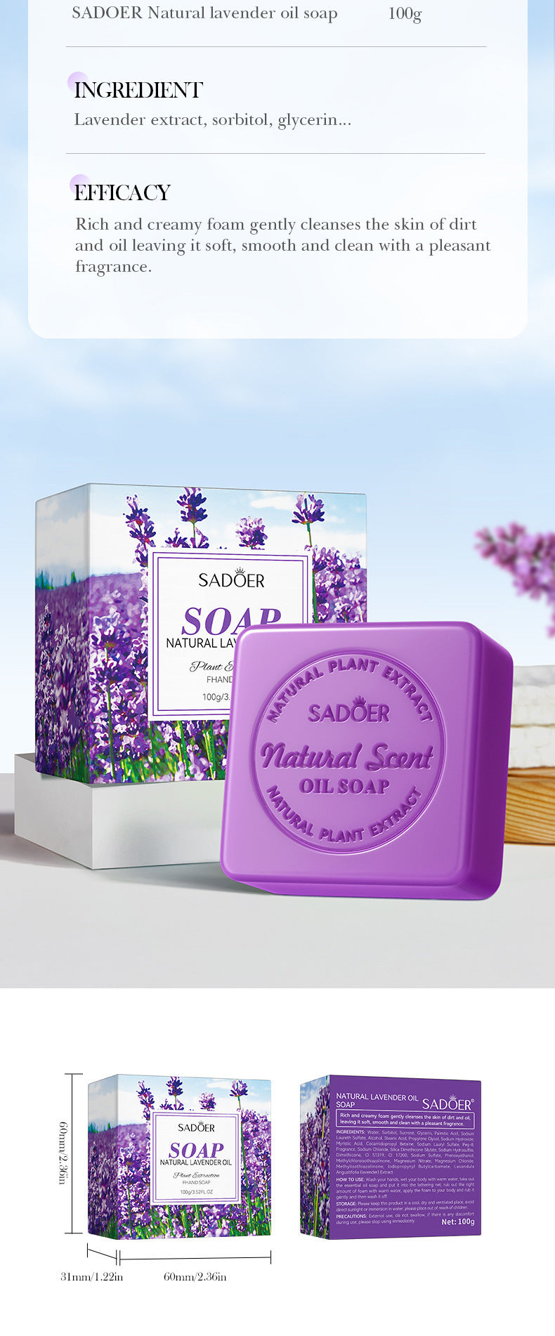 Full English Plant and Fruit Scented Soap100g SADOER Cleansing, Moisturizing Handmade Soap  Wholesale