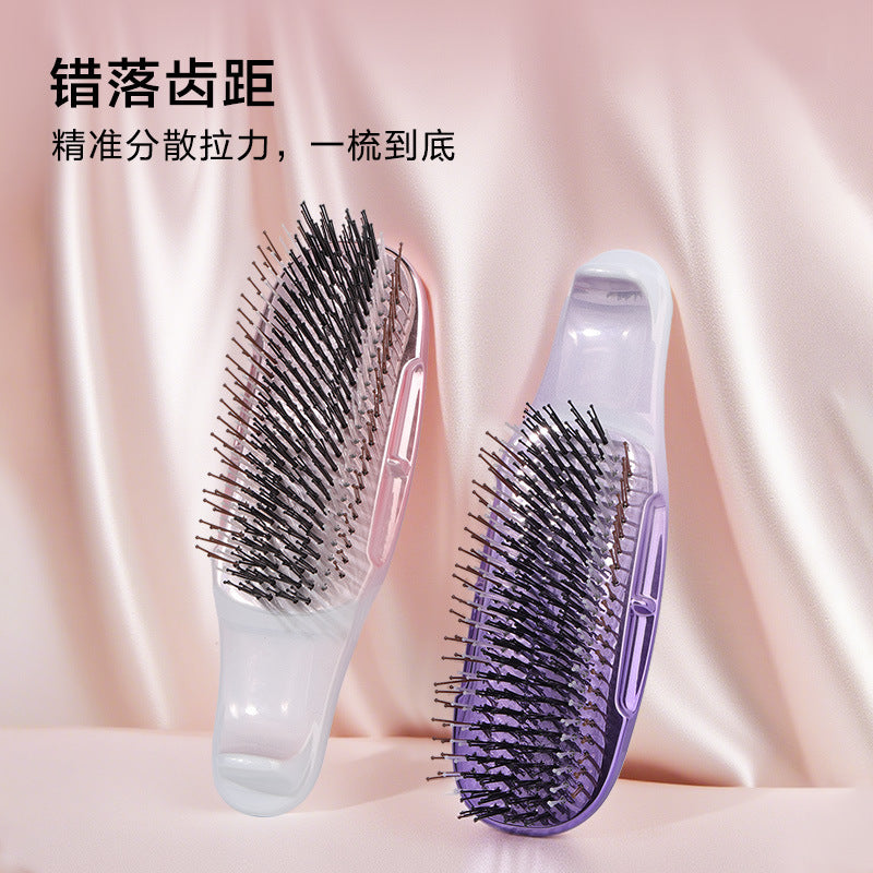 Cross-Border Electroplated Meridian Massage Comb Round Bead Three-Stage Comb Teeth Smooth Hair Anti-Tangle Dry and Wet Dual-Use Fine Needle Portable Comb