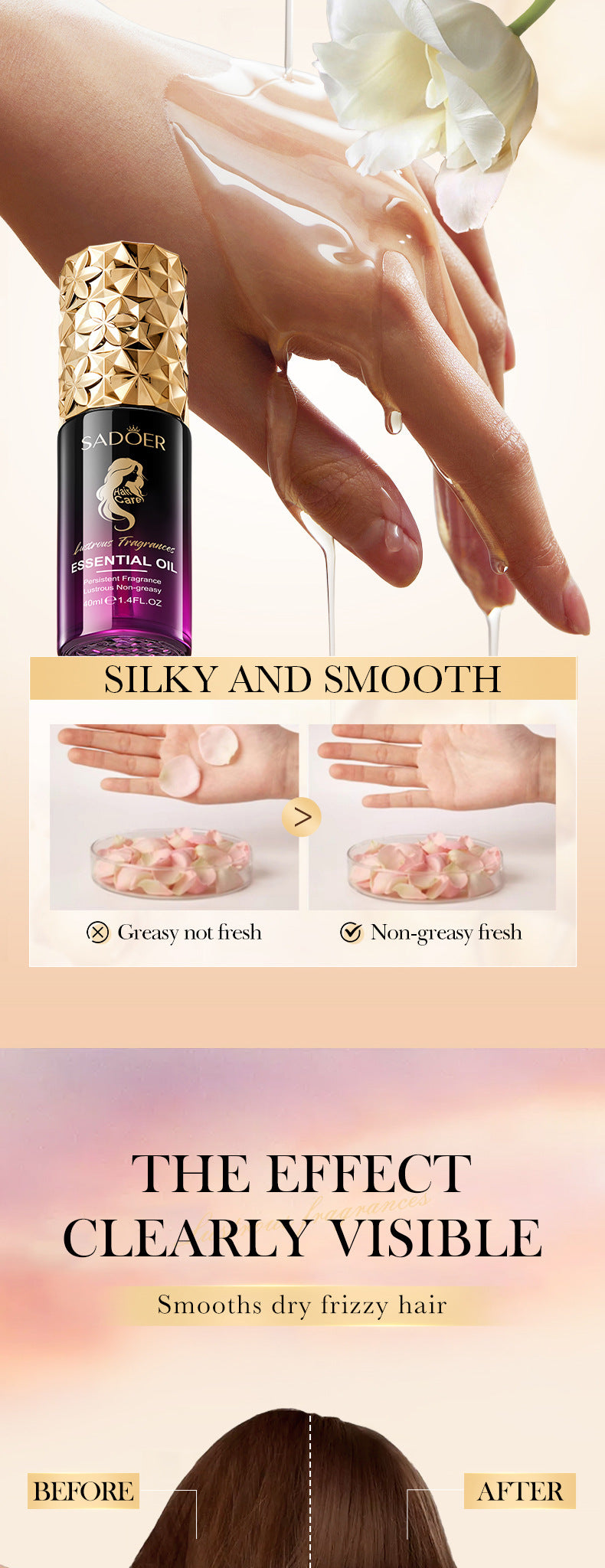 Full English Fragrance Hair Care Essential Oil40ml SADOER Repair Smooth Nourishing Hair Conditioner  Wholesale