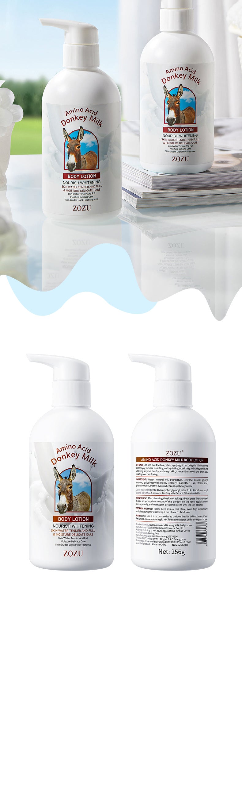 Donkey Milk Body Lotion256gZOZU Amino Acid Moisturizing Refreshing Body Lotion Cross-Border Wholesale