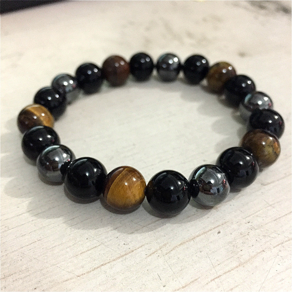 Men's Tiger Eye Magnetic Bracelet Natural Stone10mm Agate Bracelet Elastic Cord Single Circle Tiger Eye Stone Beaded Bracelet