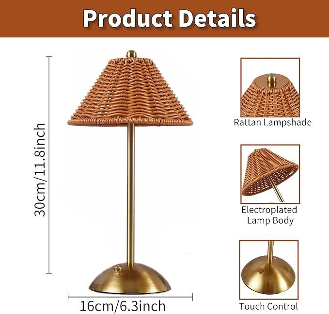 Bohemian Rattan Creative Table Lamp LED Rechargeable Table Lamp Decoration Home Decoration Night Light Ambient Light