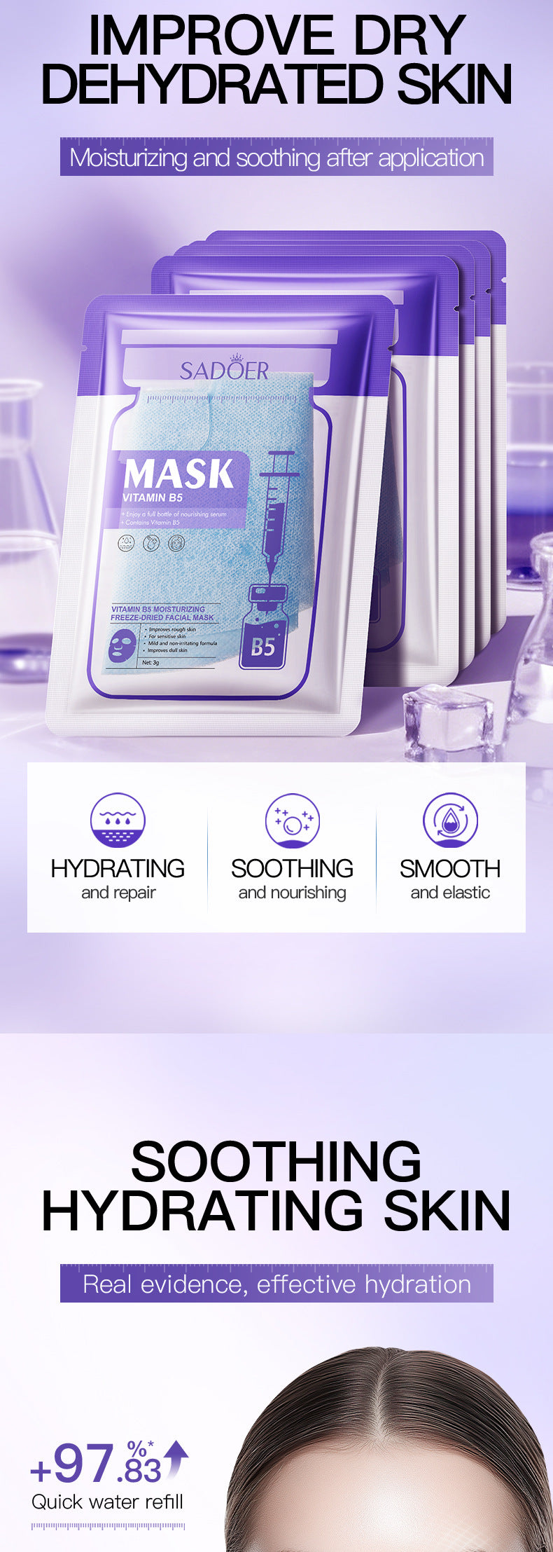 Vitamin B5Moisturizing Freeze-Dried Face Mask SADOER Moisturizing and hydrating face masks cross-border wholesale