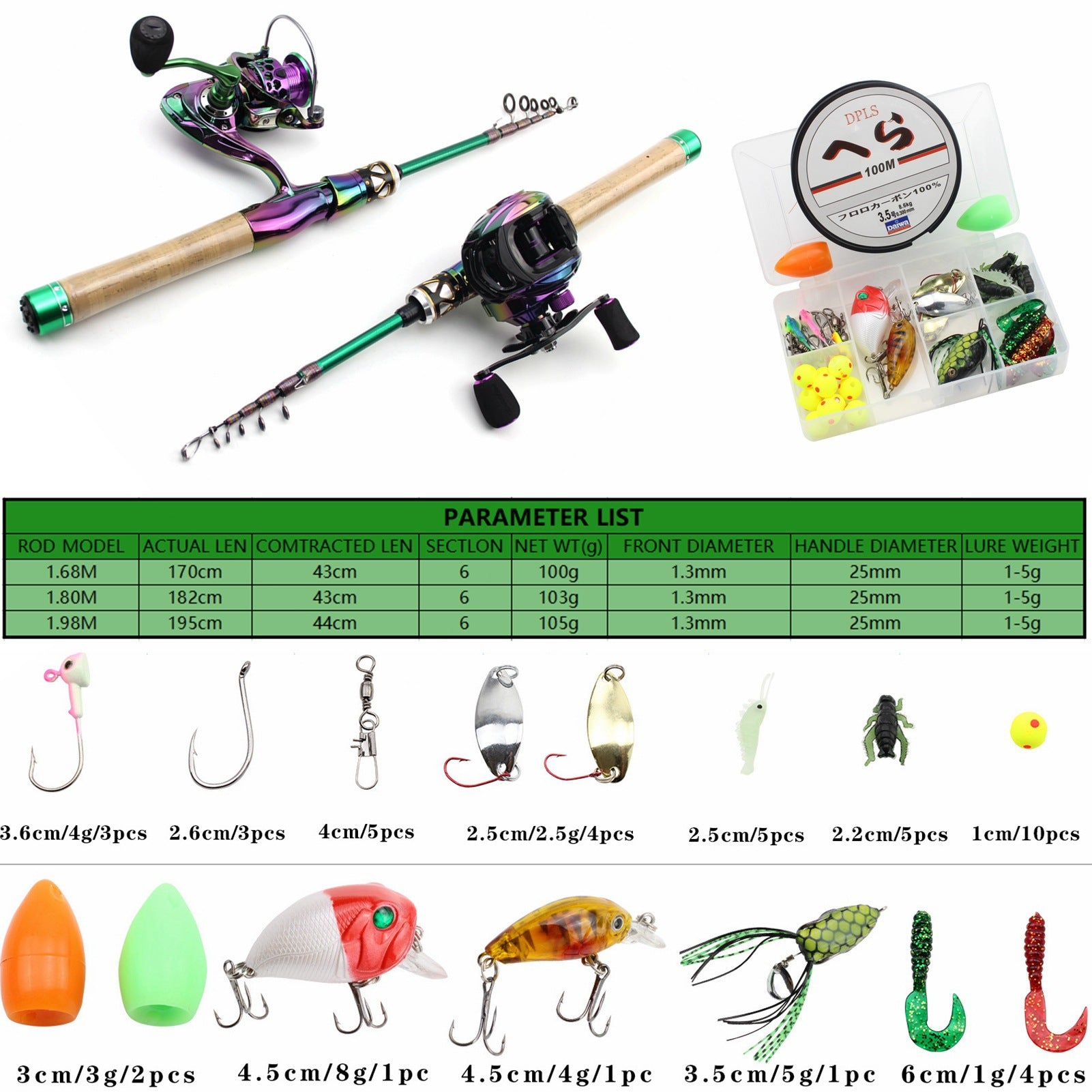 E-commerce Portable Telescopic Lure Rod Set Straight Handle Gun Handle Fishing Gear Combo FBA Overseas Warehouse Fishing Gear