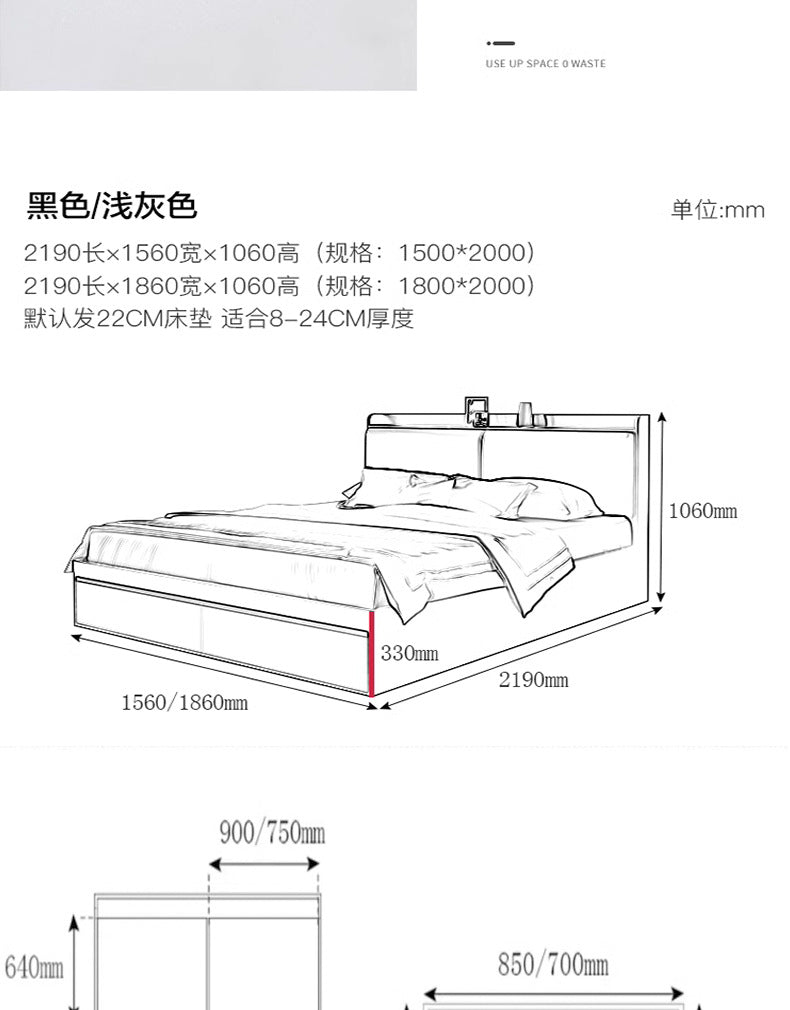 Modern Minimalist Air Pressure High Box Bed Nordic Tatami Bed Home Bedroom Master Double Storage Platform Bed