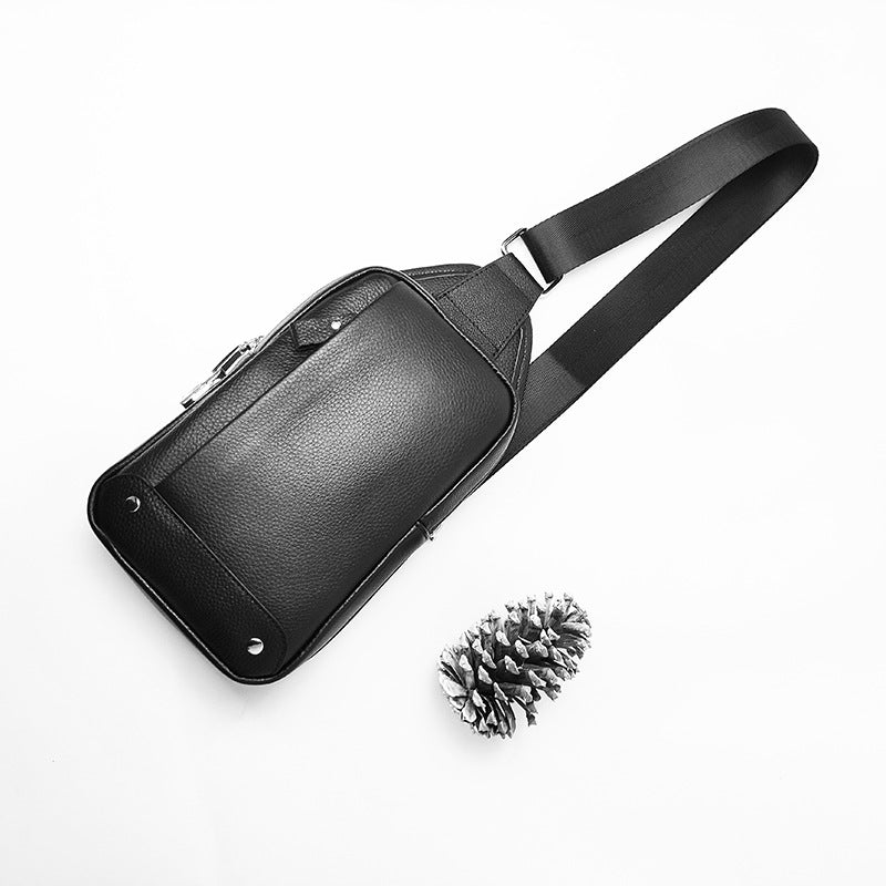 Niche Bag Fingerprint Unlock Men's Top Layer Cowhide Single Shoulder Crossbody Backpack High-End Chest Genuine Leather Chest Bag