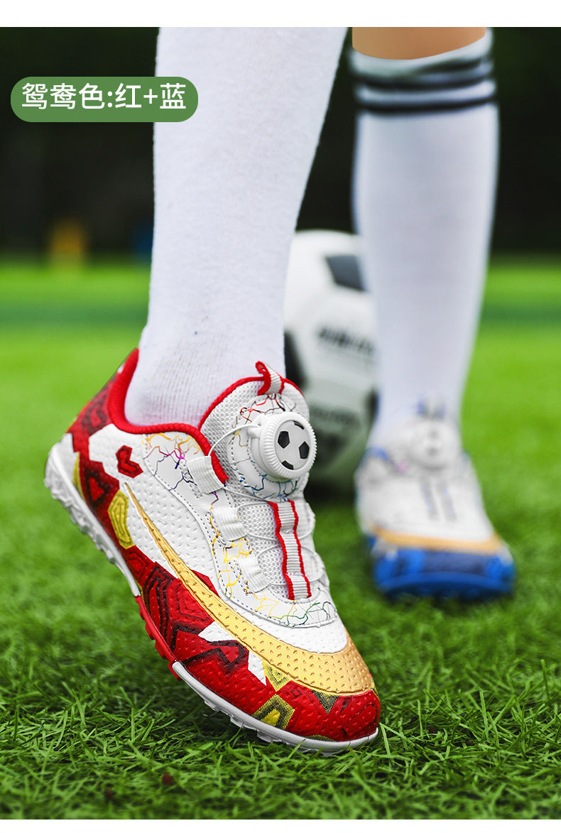 New Children's Rotating Buckle Broken Nail Training Football Shoes Girls Boys Primary School Students Competition Training Sneakers