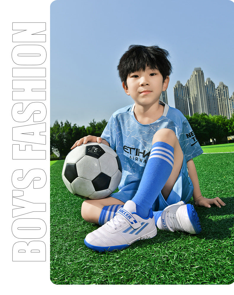 New football shoes for men and women with Velcro for children TF Broken Nail Style Youth Student Grassland Flat Training Shoes