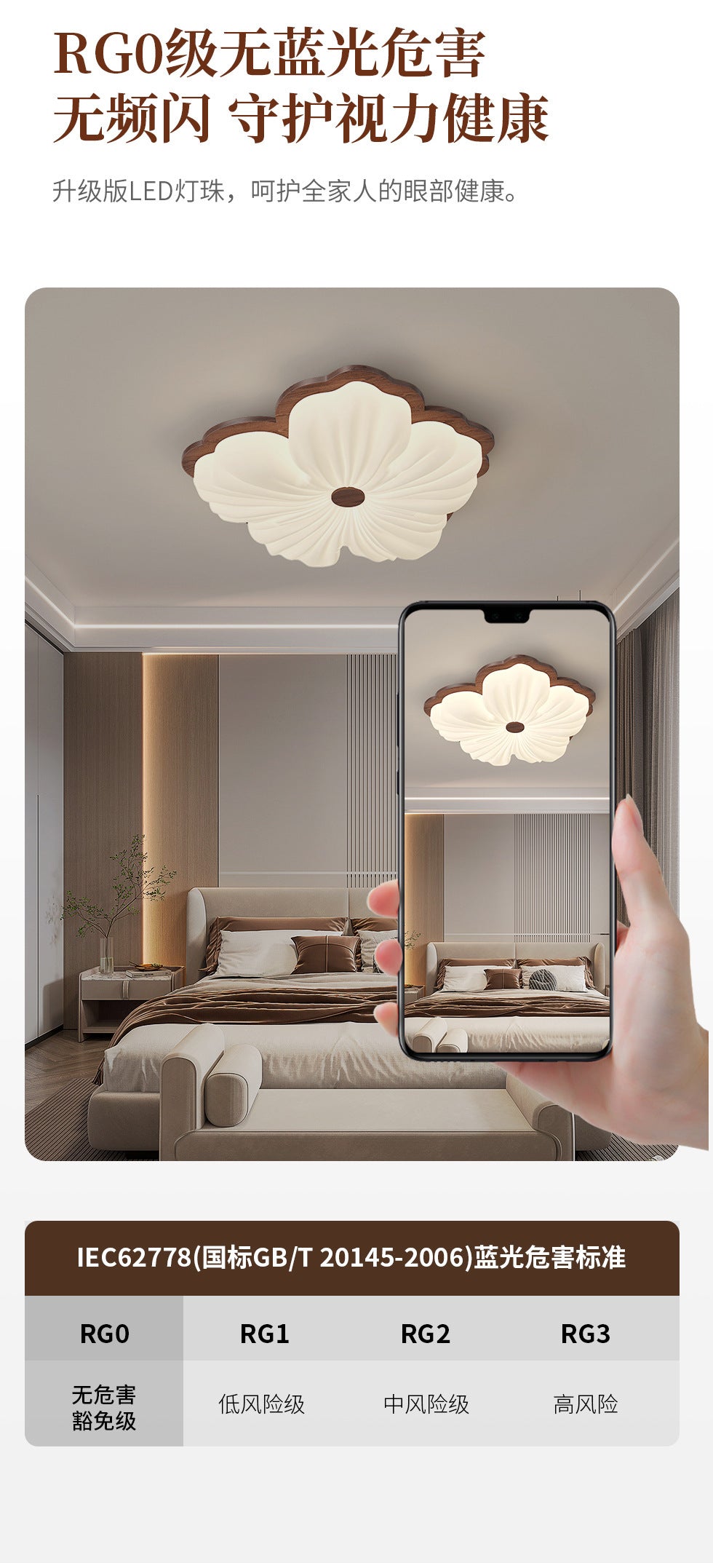 Vintage Cream Style Ceiling Light led Full Spectrum Eye Protection Walnut Wood Living Room Lamp Atmospheric Room Bedroom Lamp