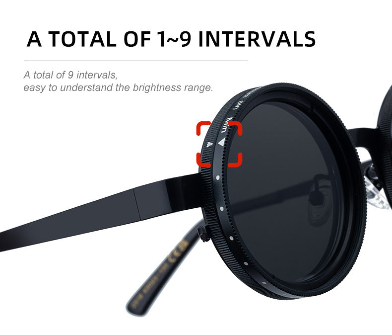 ND Nine-Stage Manual Adjustable Zoom Glasses Anti-Glare Round Frame Sunscreen Sunglasses High-End Polarized Sunglasses for Men