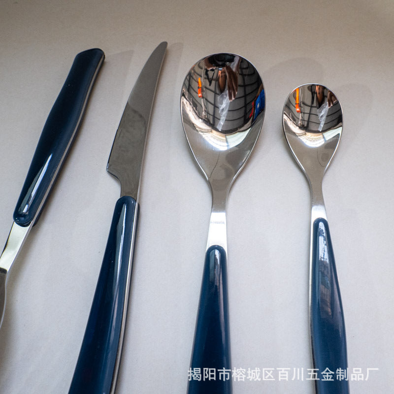 Gift Tableware5Main Stainless Steel Knife Fork Spoon Plastic Handle Hotel Real Tableware Western Knife Fork Spoon Set