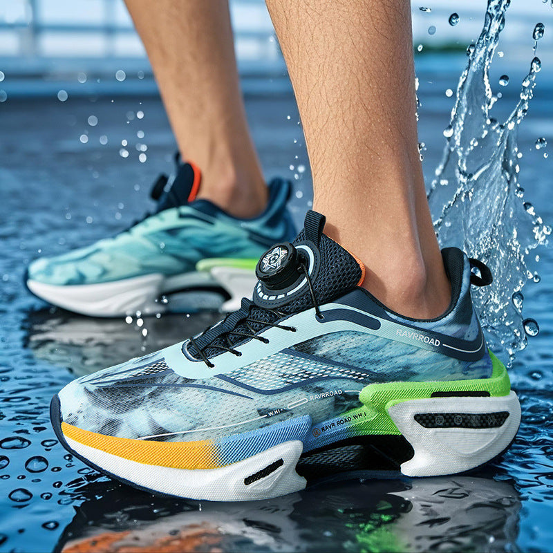 DAJUEYING Real Explosion Protection Carbon Plate High Elastic Cushioning Running Shoes Men and Women Knob Buckle Racing Mesh Breathable Sports Shoes