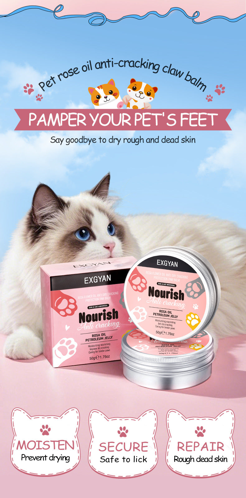 Pet Paw Balm EXGYAN Rose Flower Oil Anti-Dry Crack Paw Hand Cream Cross-Border Foreign Trade Wholesale