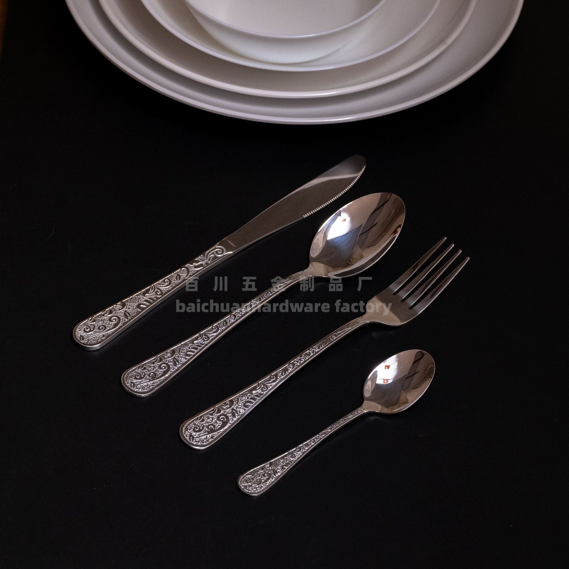 Phoenix Series Knife, Fork, and Spoon Stainless Steel Cutlery Set Five-Piece Retro Relief Pattern Western Steak Knife and Fork