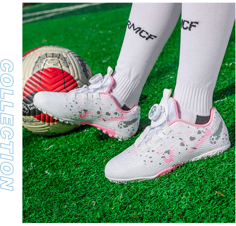 Rotating Button New Children's Soccer Shoes Girls' Spike Training Shoes Girls' Elementary School Sneakers Sports Shoes