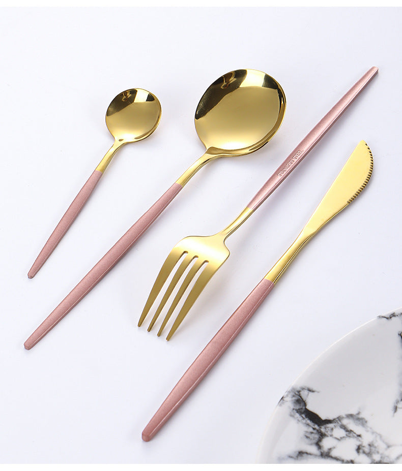 Hot-selling Portuguese Stainless Steel Tableware24Set of Western Dining gold Steak Knife Fork Spoon Gift Box Set