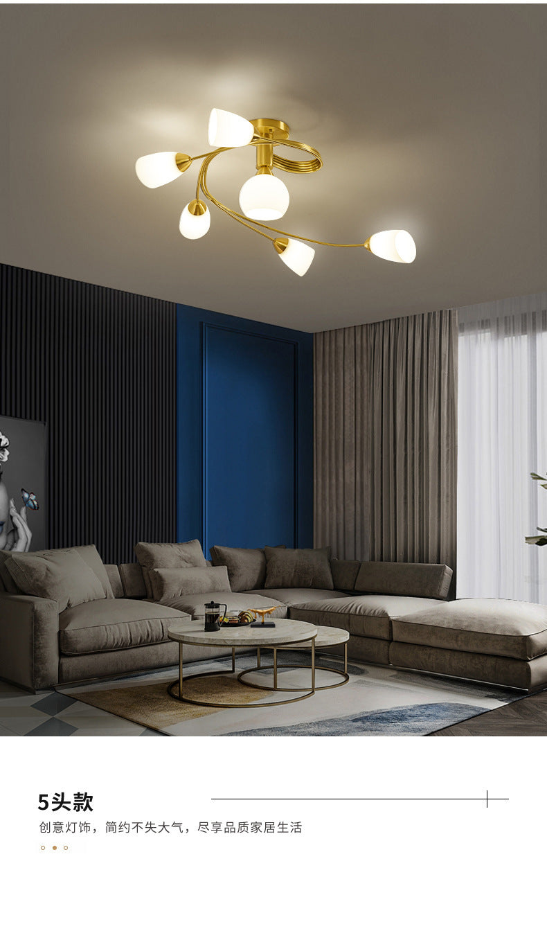 All-Copper Small Living Room Lamp Nordic Light Luxury Dining Room Copper Lamp Post-Modern Personality Creative Molecular Lamp Study Bedroom Lighting