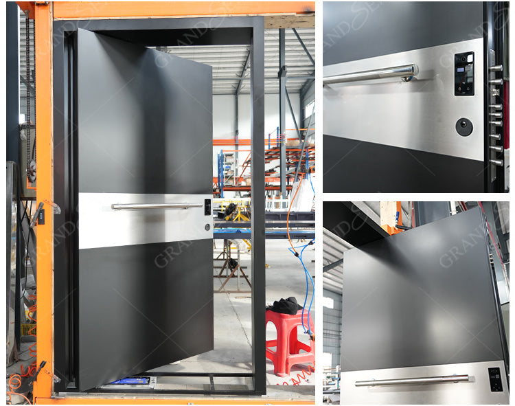 USA Style Exterior Modern High Glossy Black Solid Metal Front Aluminum Stainless Steel Pivot Entry Doors Price