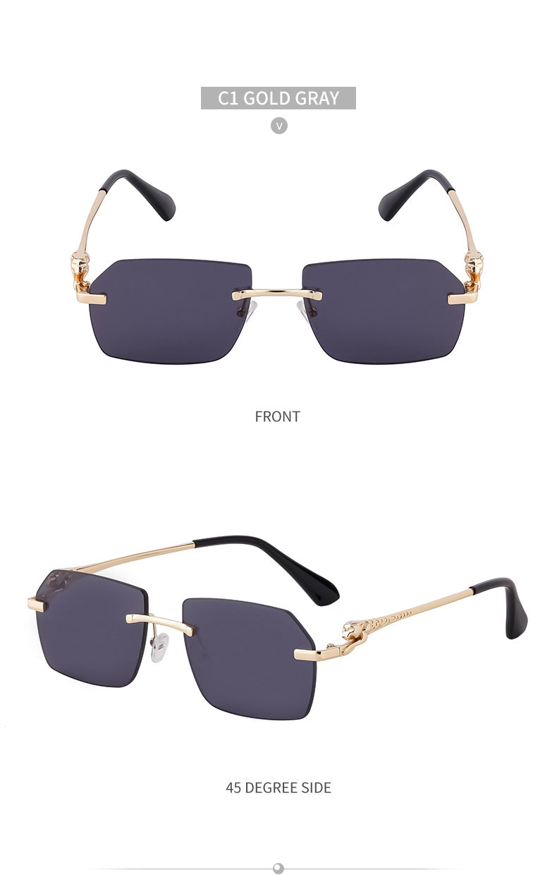 European and American Frameless Cut Edge Leopard Temple Sunglasses for Men Retro Square Frame Driving Sun Protection Sunglasses Wholesale Glasses