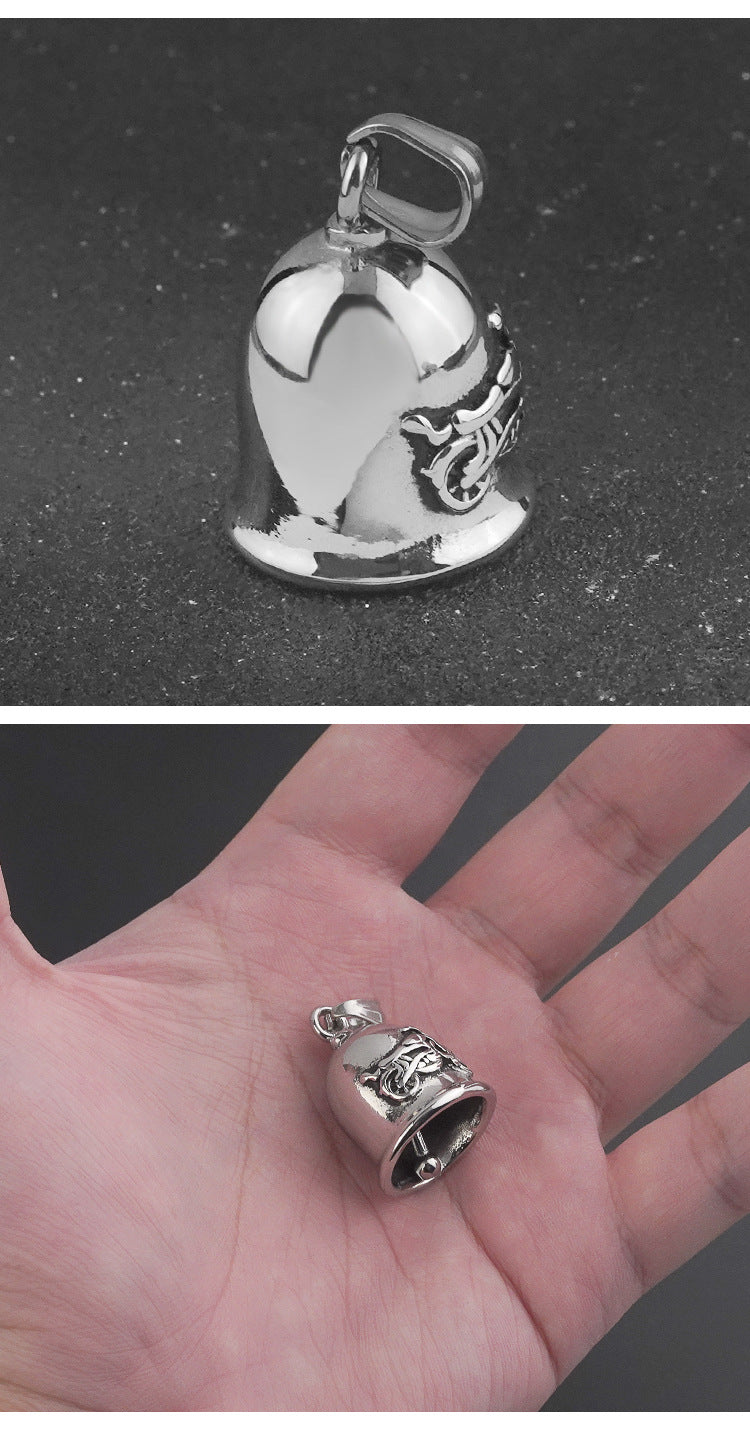 European and American Punk Jewelry Titanium Steel Necklace Pendant Retro Motorcycle Stainless Steel Motorcycle Bell Pendant Wholesale