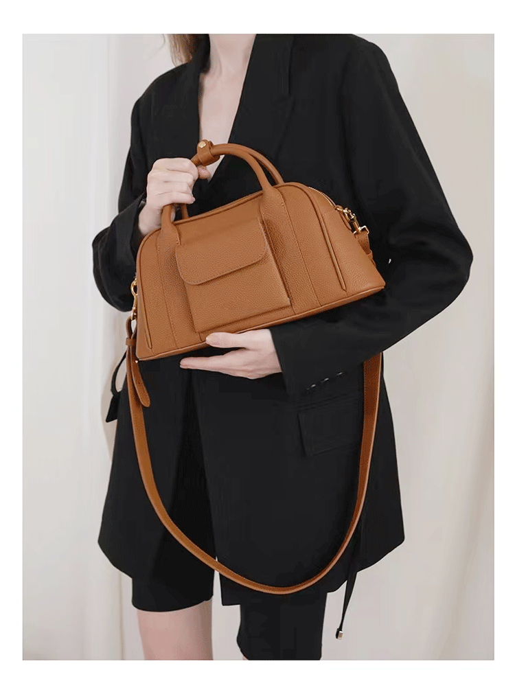 Guangzhou Luggage2025New Top Layer Handheld Cowhide Boston Bag Large Capacity High-end Handbag Crossbody Genuine Leather