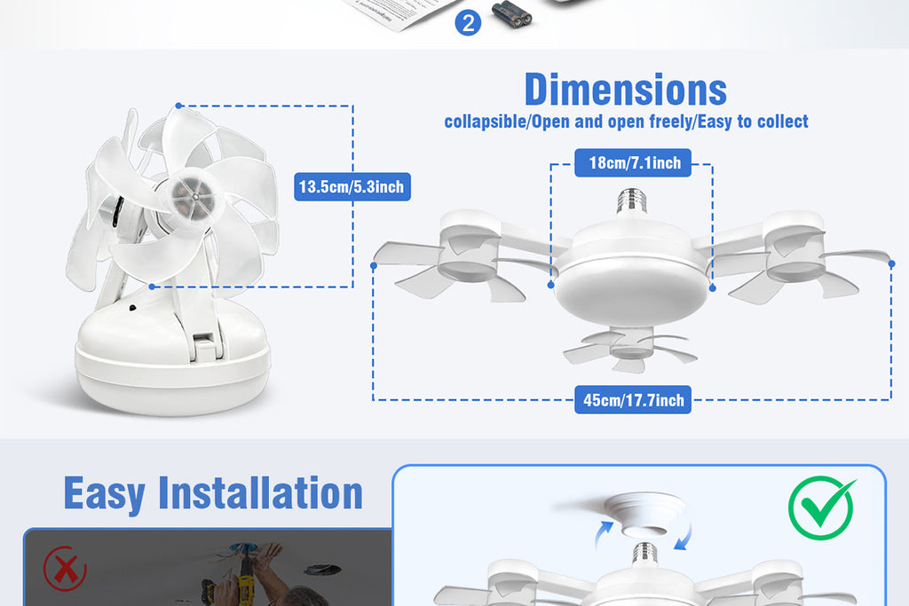 50W Drone Style Ceiling Fan Light E27Fan Light led Fan Light Folding Ceiling Light3Color Light