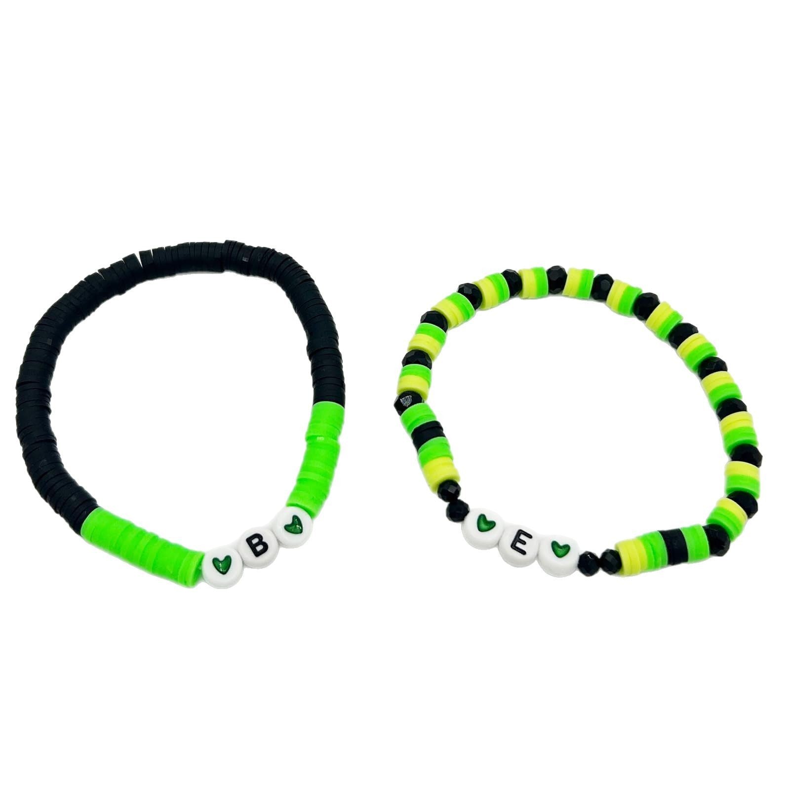 Women's Soft Clay Elastic Cord Hand Shape Spacer Beads Bohemian Heart Acrylic BE Alphabet Soft Clay Bracelet