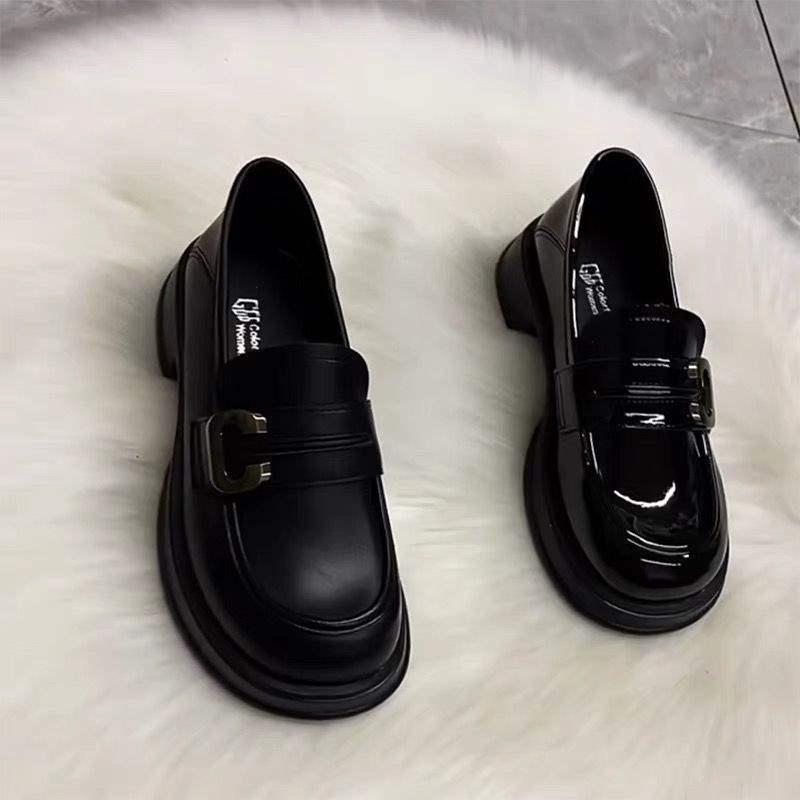 British Style Small Leather Shoes French Retro Thick-Soled Shoes Low Heel Black Loafers2025Spring and Autumn Single Shoes Uniform Shoes for Women