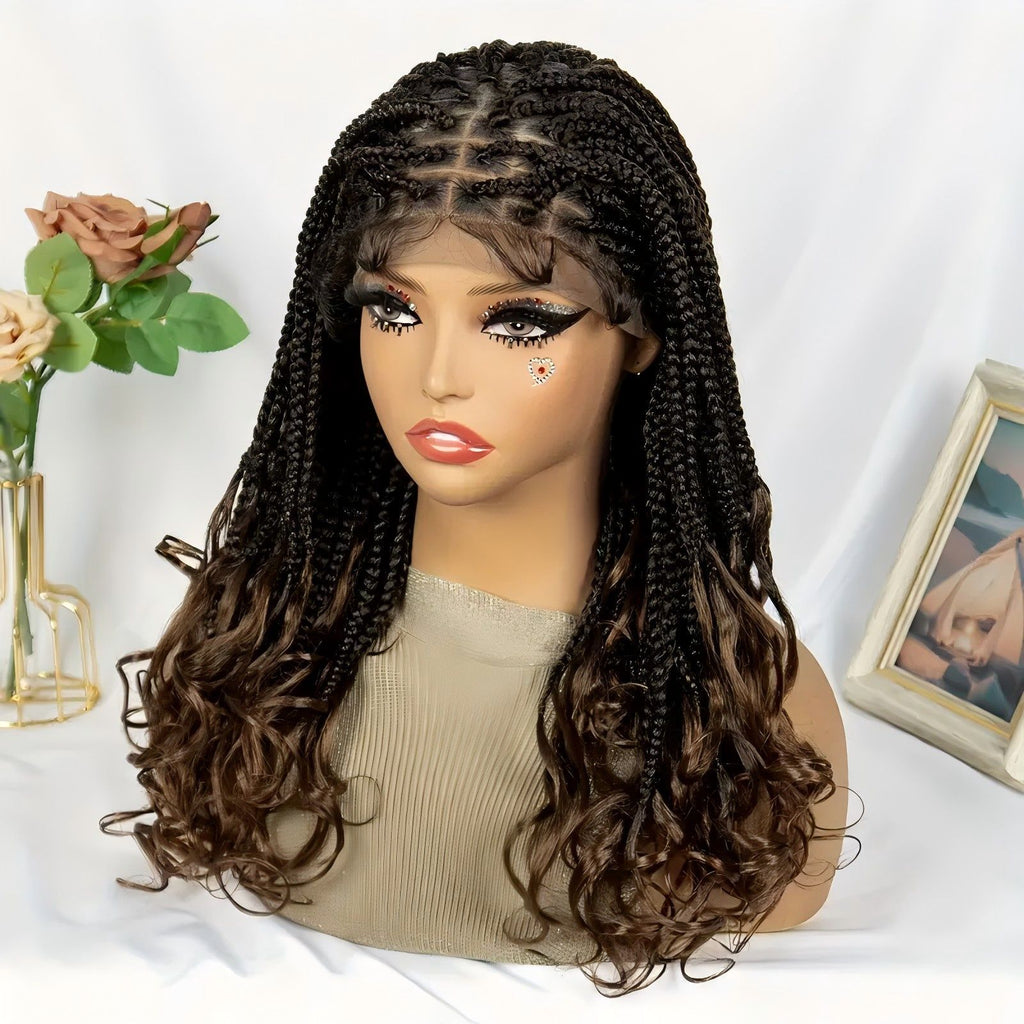 Cross-Border Hot-Selling French Curl Full Lace Hand-Woven Three-Strand Braid Women's Wig Braid hair Headband Style