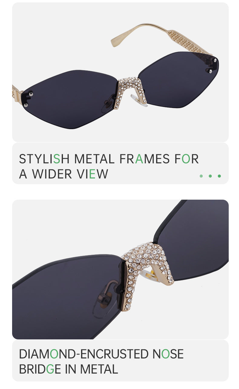 New Diamond Cut Edge Frameless Sunglasses for Women, Diamond-Studded Sunglasses, Sun Protection, Diamond-Shaped Frame Glasses for Women shades