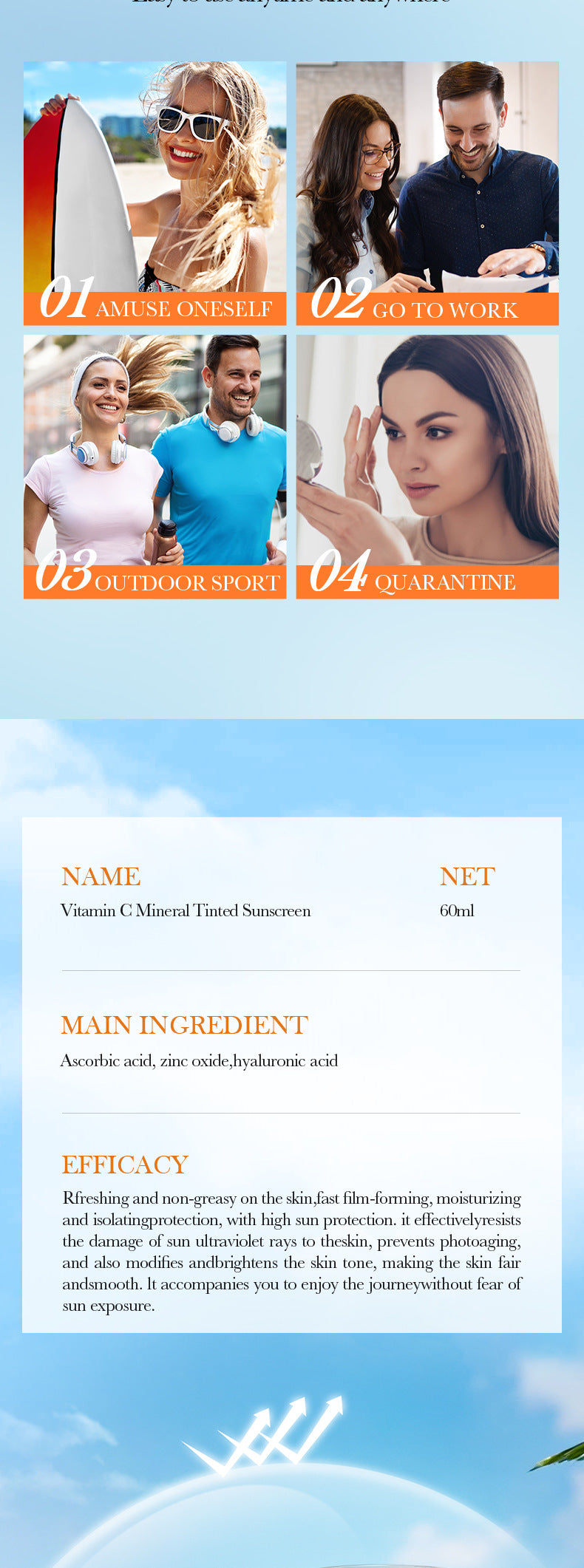 Vitamin C Mineral Tinted Sunscreen SADOER Isolation Sunscreen Lotion Cross-Border Wholesale