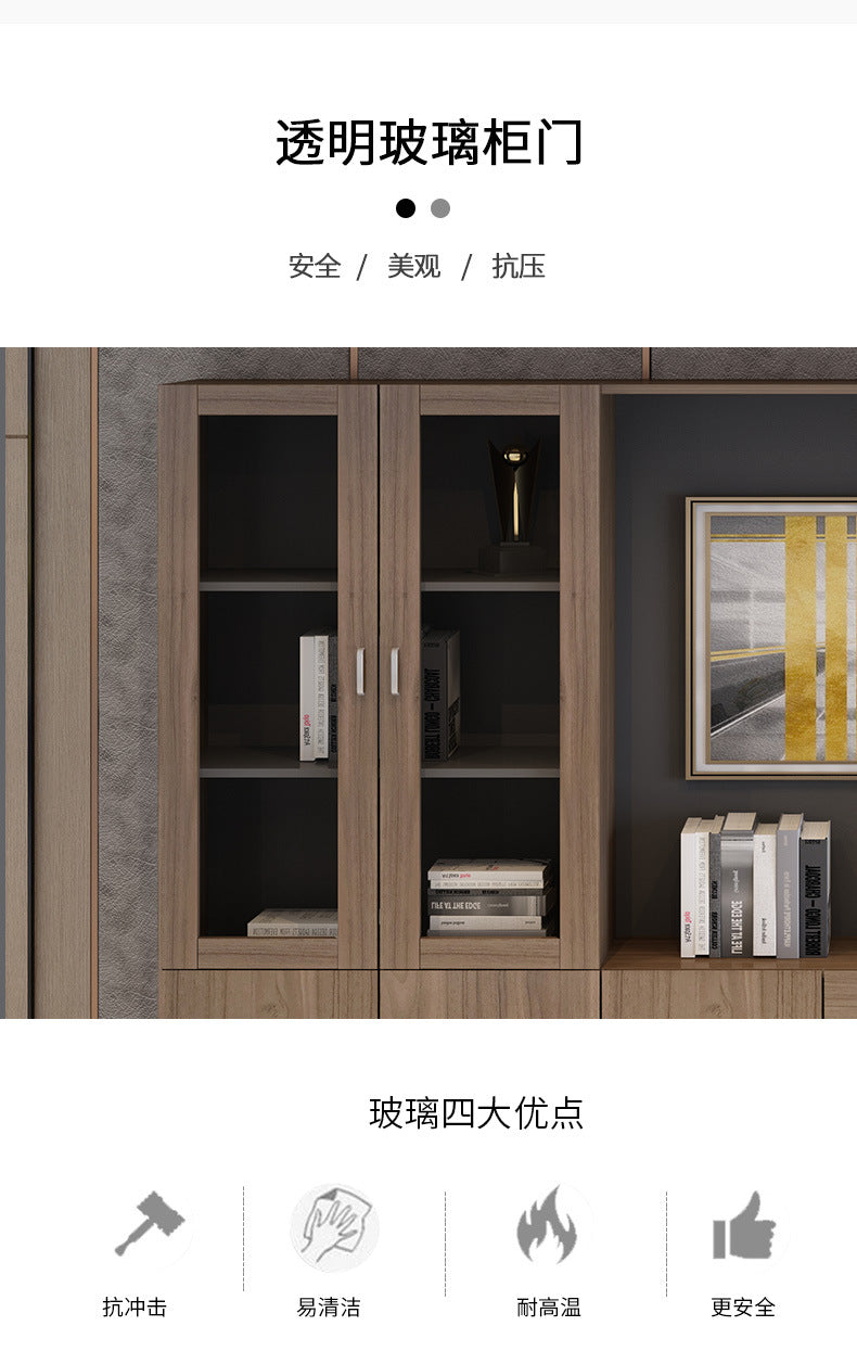 Wooden File Cabinet Office Bookshelf Boss Desk Background Cabinet Drawer-Type Office Document Cabinet Glass Door High Cabinet