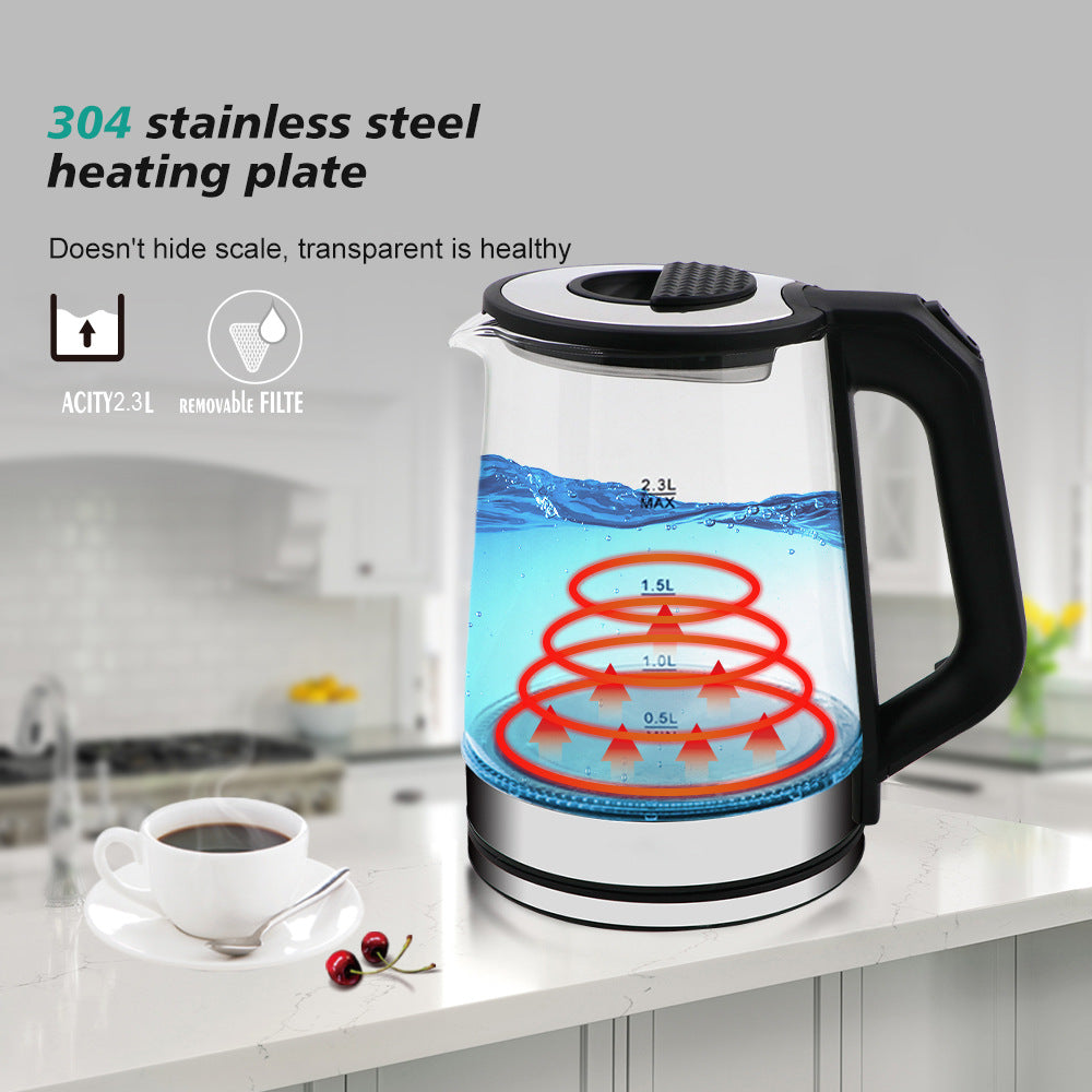 European Standard Household High Borosilicate Glass Electric Kettle Blue Light Steam Electric Tea Kettle Health Kettle Multifunctional Tea Maker
