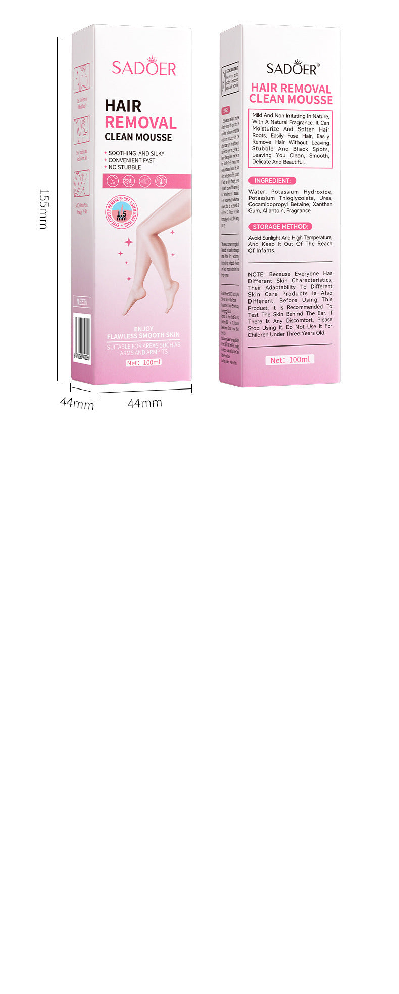 Full English Hair Removal Mousse100gSADOER Hair Removal Non-Irritating Silky Smooth Skin Cleansing Depilatory Cream  Wholesale