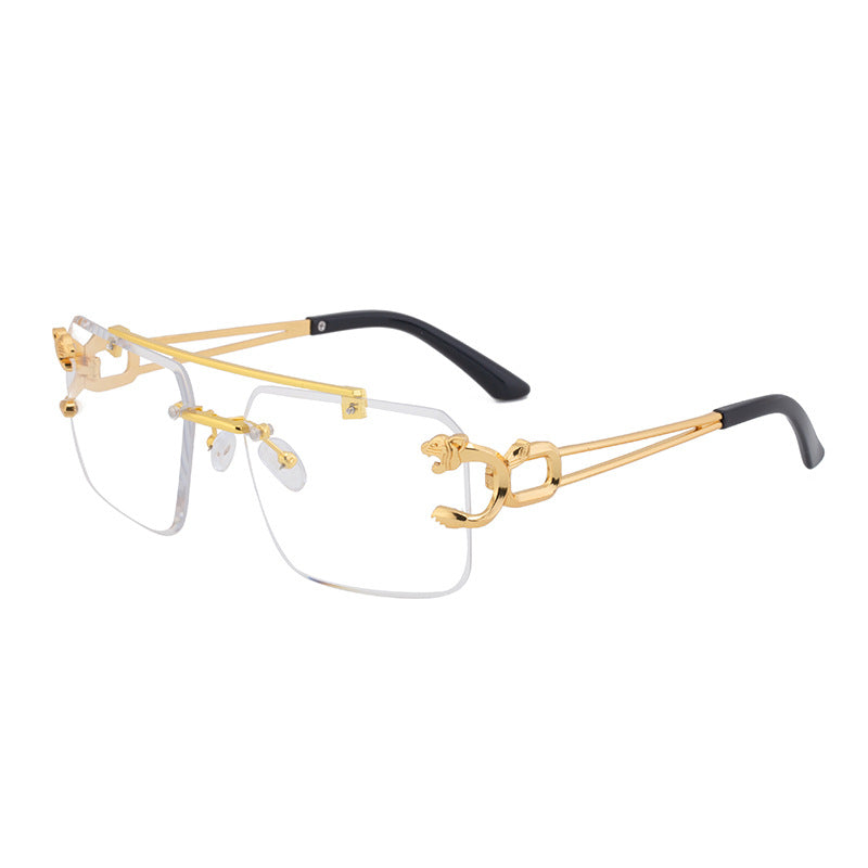 European and American Retro Double Bridge Sunglasses for Men Fashion Leopard Rimless Cut Edge Sunglasses for Women Wholesale shades