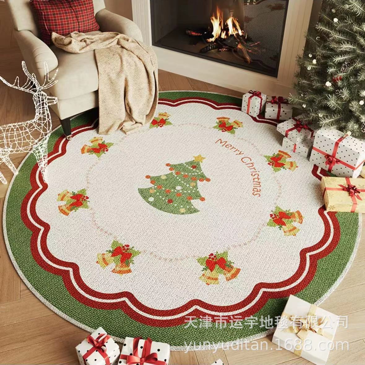 American Christmas Decoration Round Floor Mat Bedroom Living Room Non-Slip Foot Mat Carpet Manufacturer Can Label and Ship on Behalf