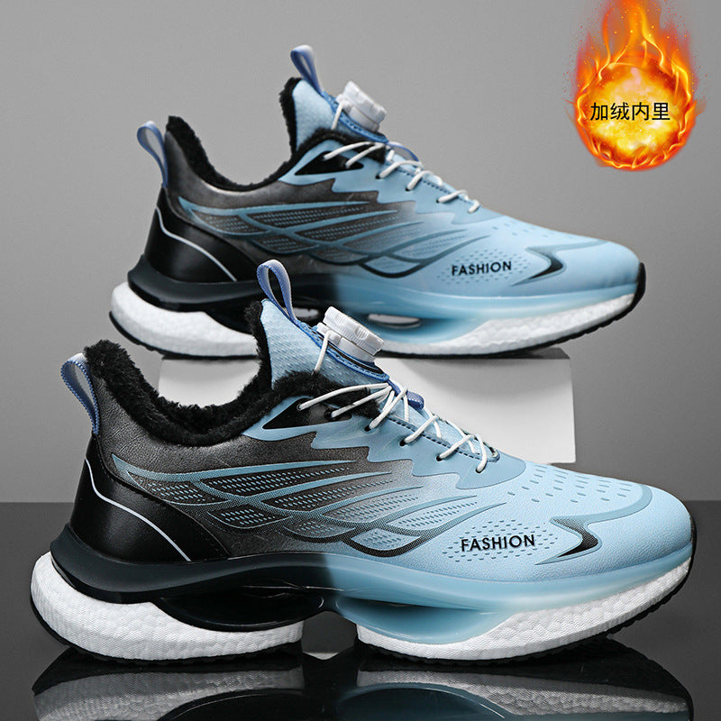 Winter Men's Shoes2025New Rotating Button Running Sports Shoes Men's Breathable Thick Bottom Popcorn Cushioning Running Shoes