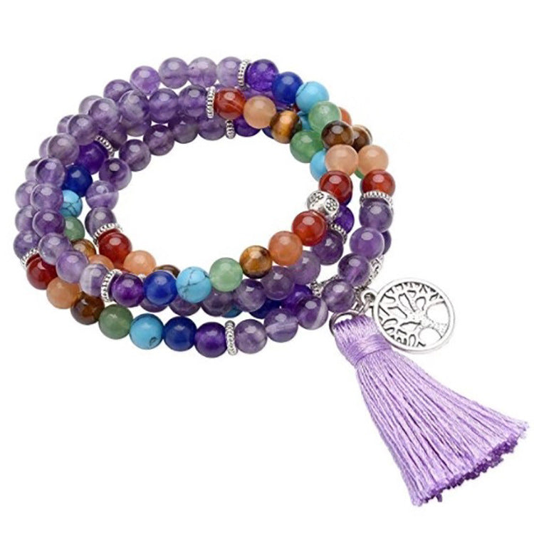 AliExpress Hot Selling Amethyst Long Bracelet108Beaded Colorful Tassel Hand-woven Long Bracelet