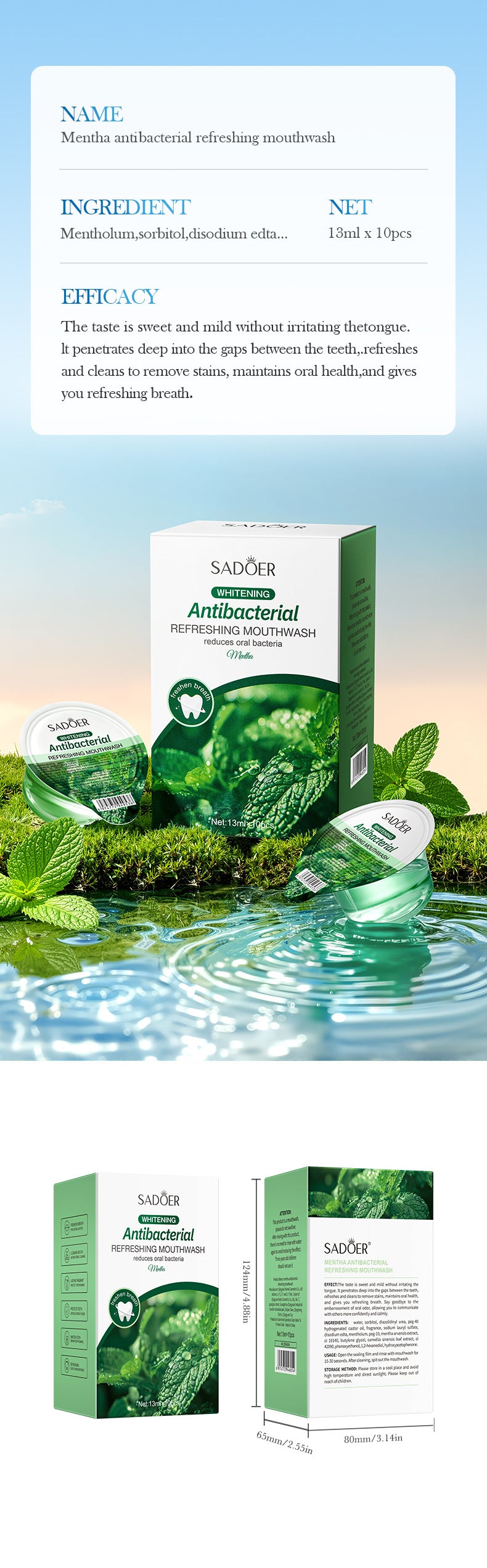 Mint Antibacterial Refreshing Mouthwash13mlSADOER Nude Cleaning Mouthwash Cross-Border Wholesale