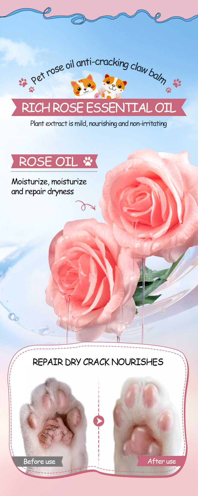 Pet Paw Balm EXGYAN Rose Flower Oil Anti-Dry Crack Paw Hand Cream Cross-Border Foreign Trade Wholesale