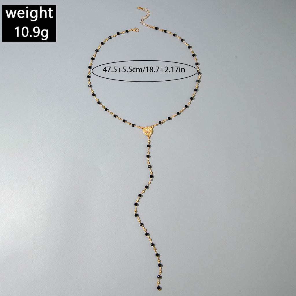 European and American Fashion Sense y Women's Tassel Necklace Creative Personality Double Layer Cross Pendant Collarbone Chain Necklace