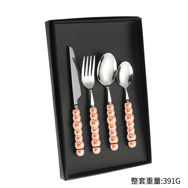 Stainless Steel Tableware Hotel Restaurant Pearl Ceramic Handle Knife Fork Spoon4Set of Western Steak Cutlery